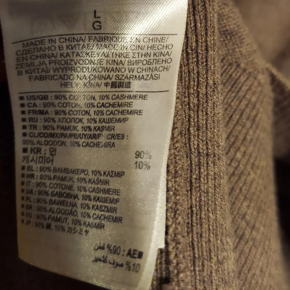 Old Money Preppy Sweater Sz Large Tan Cotton Cashmere V Neck Office Classic